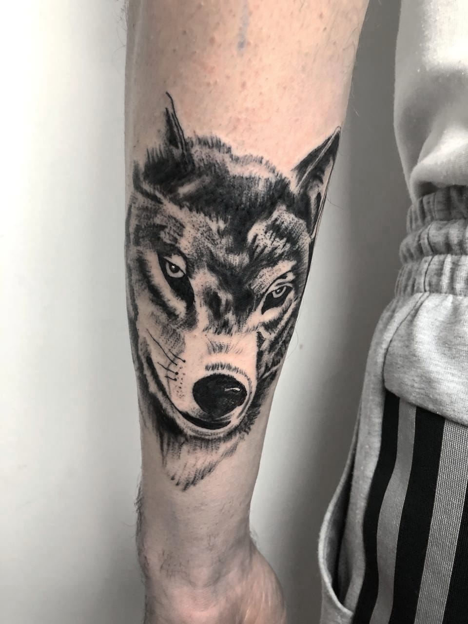 lupo realistico tattoo braccio